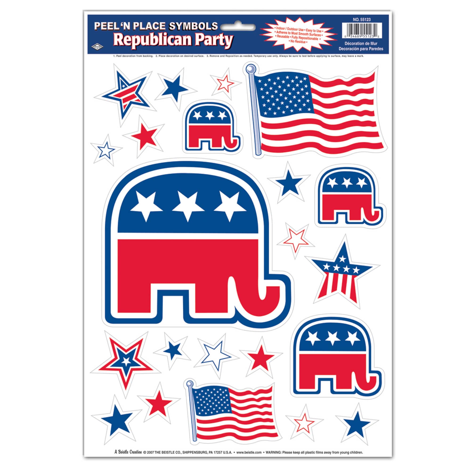 Beistle Blue, Red & White Republican Peel 'N Place Set